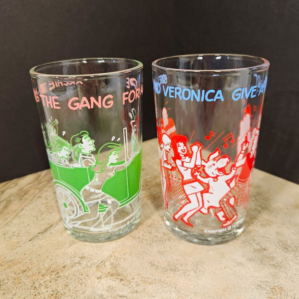 Vintage 1970s Welch’s Archie Comics Jelly Jar Glasses Set of 2 1971 & 1973